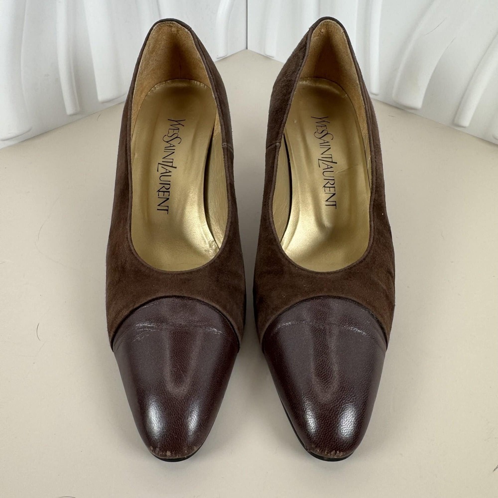 Yves Saint Laurent Vintage Brown Suede & Leather Cap-Toe Pumps size 36